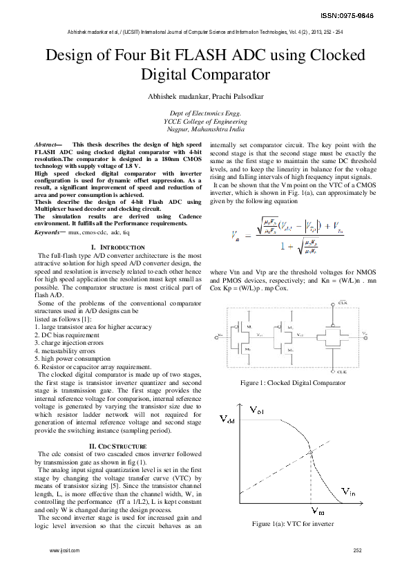 (PDF) Design of Four Bit FLASH ADC using Clocked Digital Comparator
