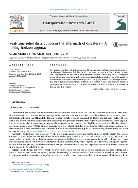 (PDF) Real-time relief distribution in the aftermath of disasters – A ...