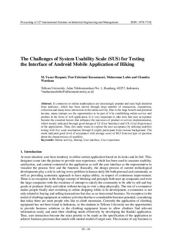(PDF) The Challenges of System Usability Scale (SUS) for Testing the ...