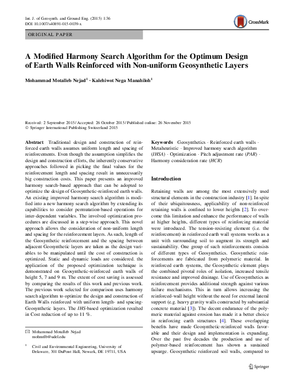 (PDF) A Modified Harmony Search Algorithm for the Optimum Design of ...