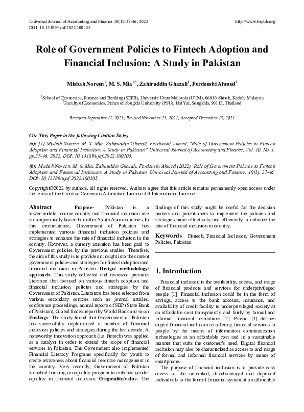 (PDF) Role of Government Policies to Fintech Adoption and Financial ...