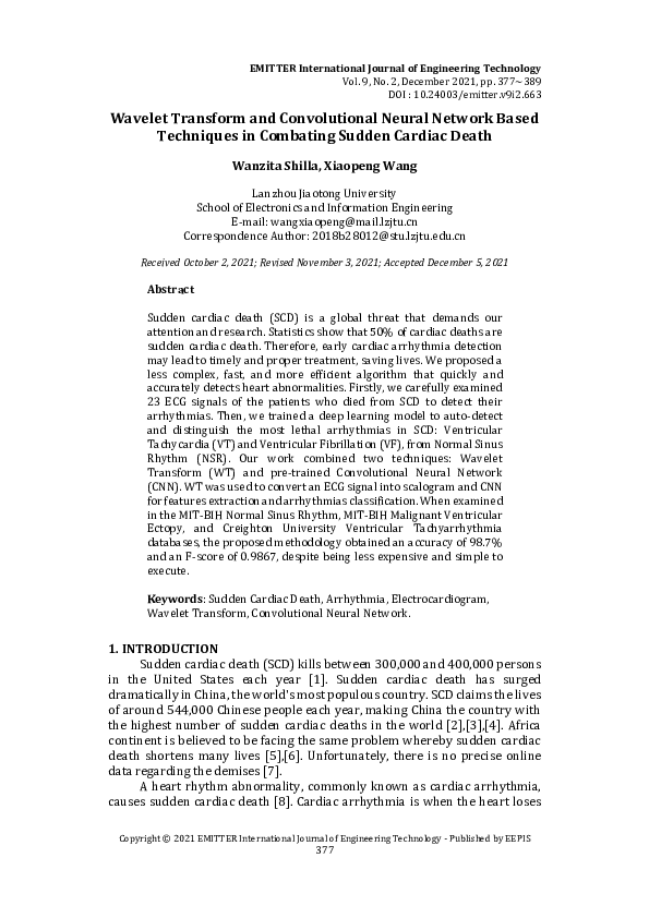 (PDF) Wavelet Transform and Convolutional Neural Network Based ...