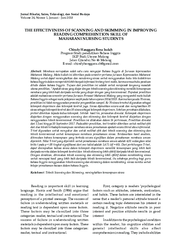 (PDF) The Effectiveness of Scanning and Skimming in Improving Reading ...
