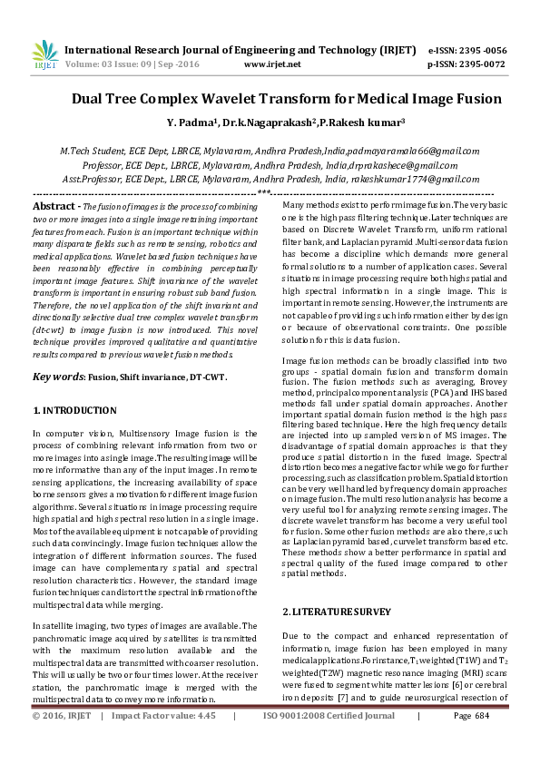 (PDF) Dual Tree Complex Wavelet Transform for Medical Image Fusion ...
