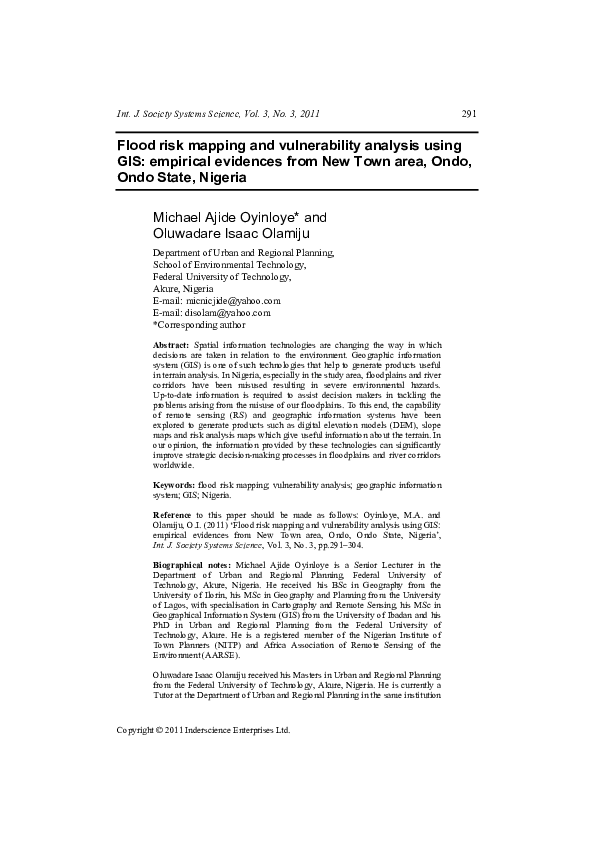 (PDF) Flood risk mapping and vulnerability analysis using GIS ...