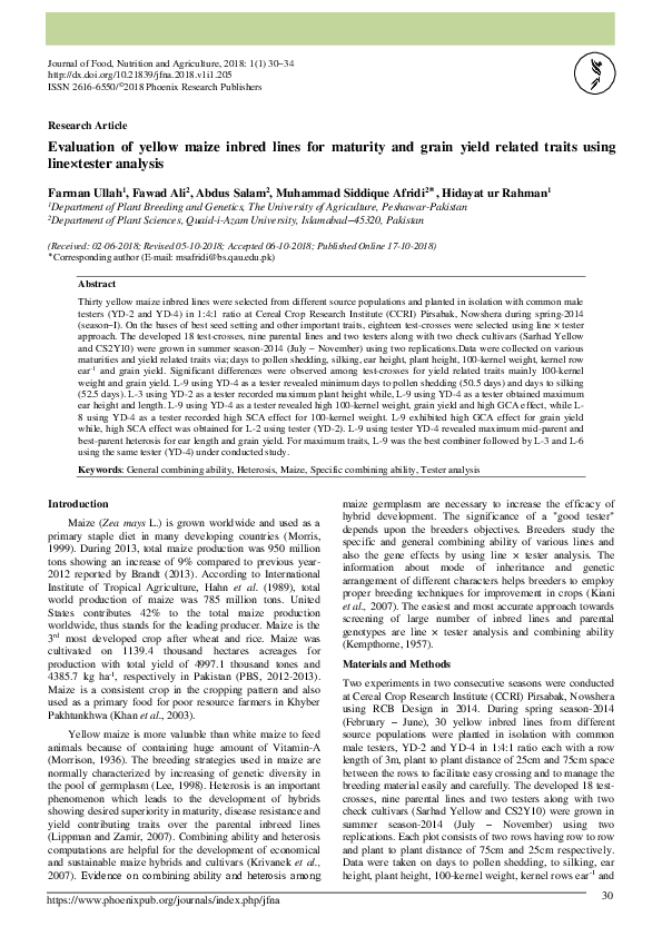 (PDF) Evaluation of yellow maize inbred lines for maturity and grain ...