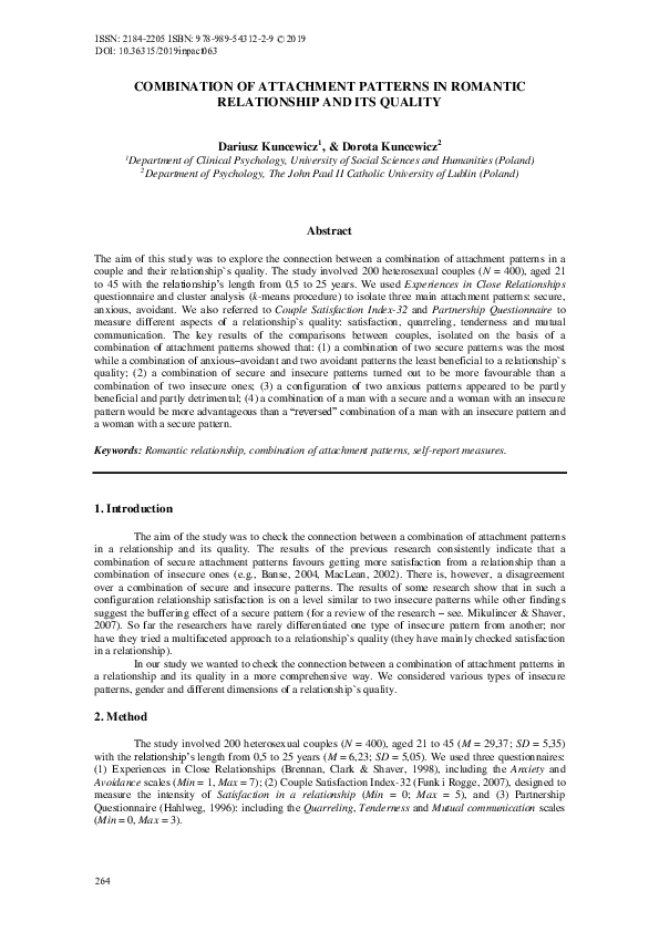 (PDF) Combination of Attachment Patterns in Romantic Relationship and ...