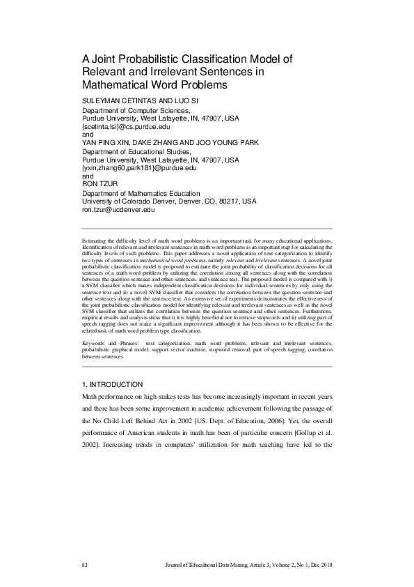 (PDF) A Joint Probabilistic Classification Model of Relevant and ...