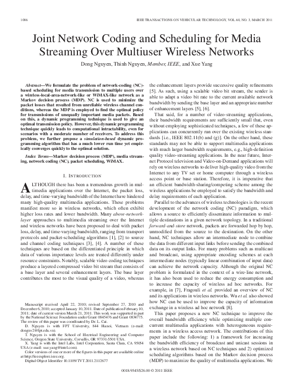 (PDF) Joint Network Coding and Scheduling for Media Streaming Over ...