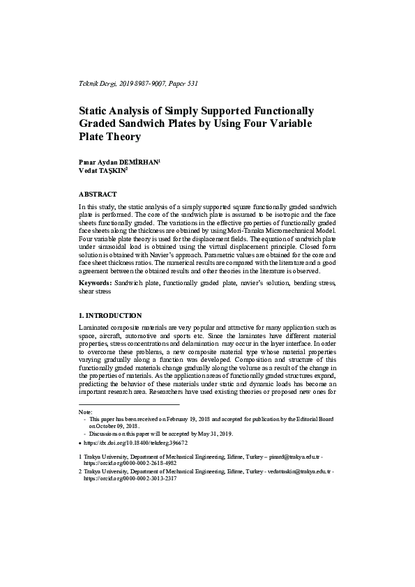 (PDF) Levy solution for bending analysis of functionally graded ...