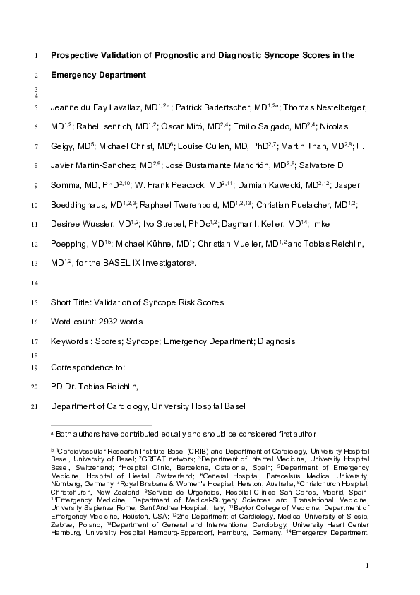 (PDF) Prospective validation of prognostic and diagnostic syncope ...