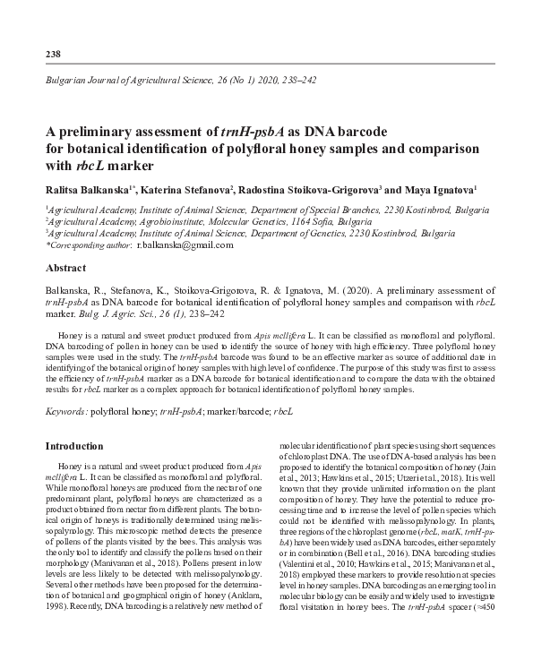 (PDF) A preliminary assessment of trnH-psbA as DNA barcode for ...