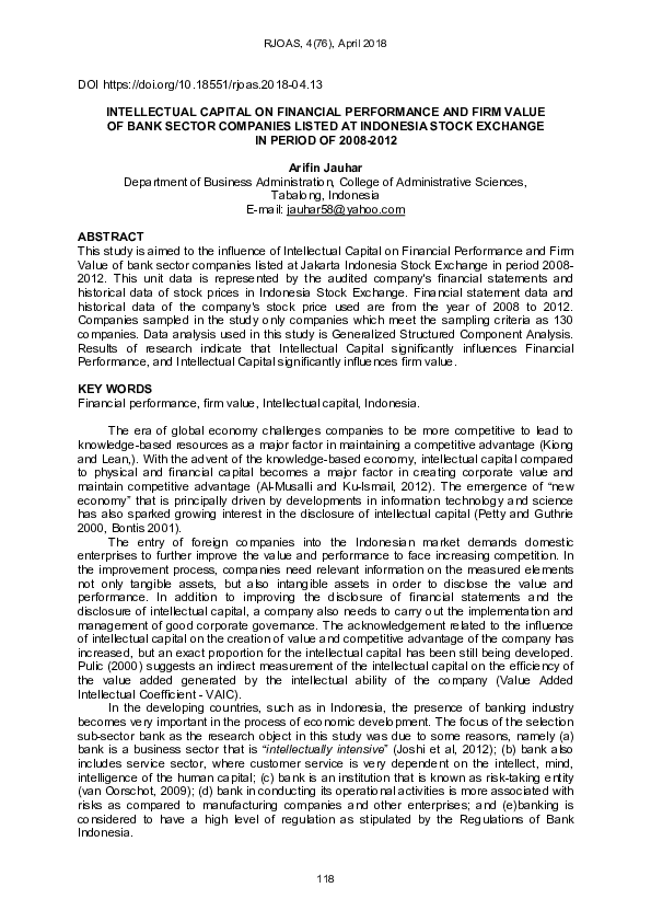 (PDF) Intellectual Capital on Financial Performance and Firm Value of ...