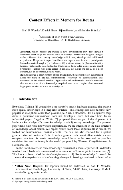 (PDF) Context Effects in Memory for Routes