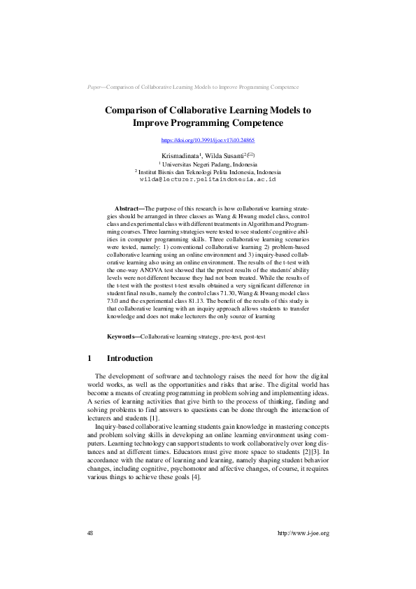 (PDF) Comparison of Collaborative Learning Models to Improve ...