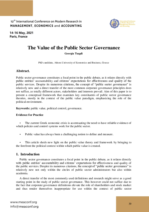 (PDF) The Value of the Public Sector Governance