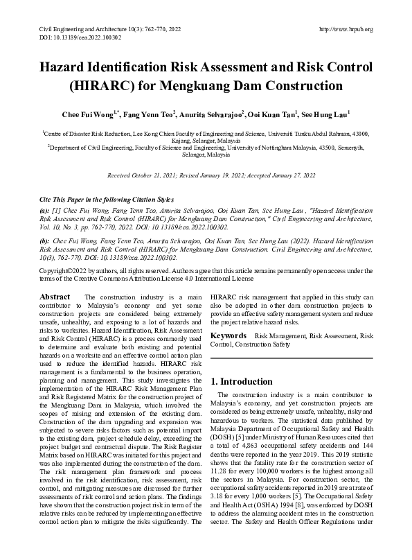  PDF Hazard Identification Risk Assessment And Risk Control HIRARC 