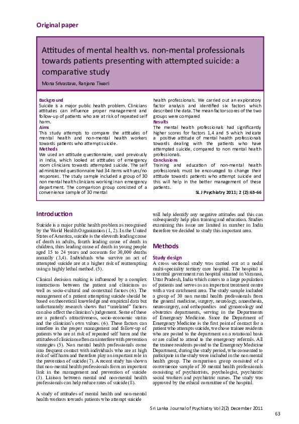 (PDF) Attitudes of mental health vs. non-mental professionals towards ...