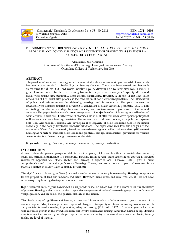  PDF The Significance Of Housing Provision In The Eradication Of Socio 