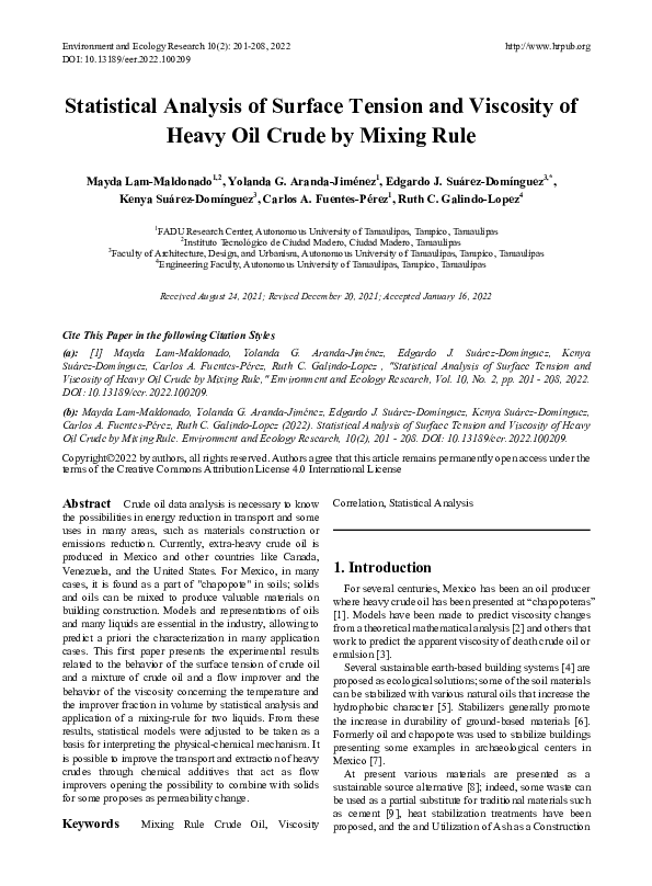 (PDF) Statistical Analysis of Surface Tension and Viscosity of Heavy ...