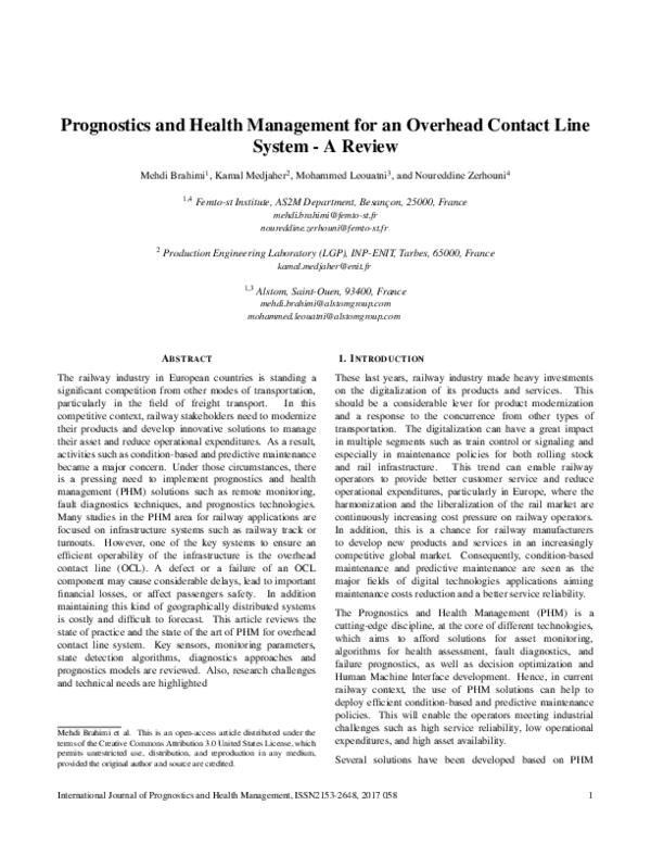 (PDF) Prognostics and Health Management for an Overhead Contact Line ...
