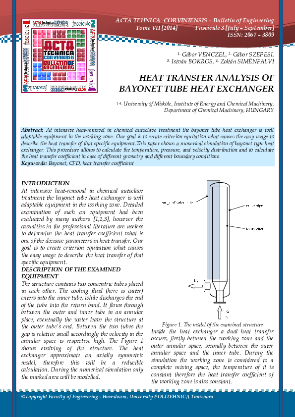 (PDF) Heat Transfer Analysis of Tube Heat Exchanger István