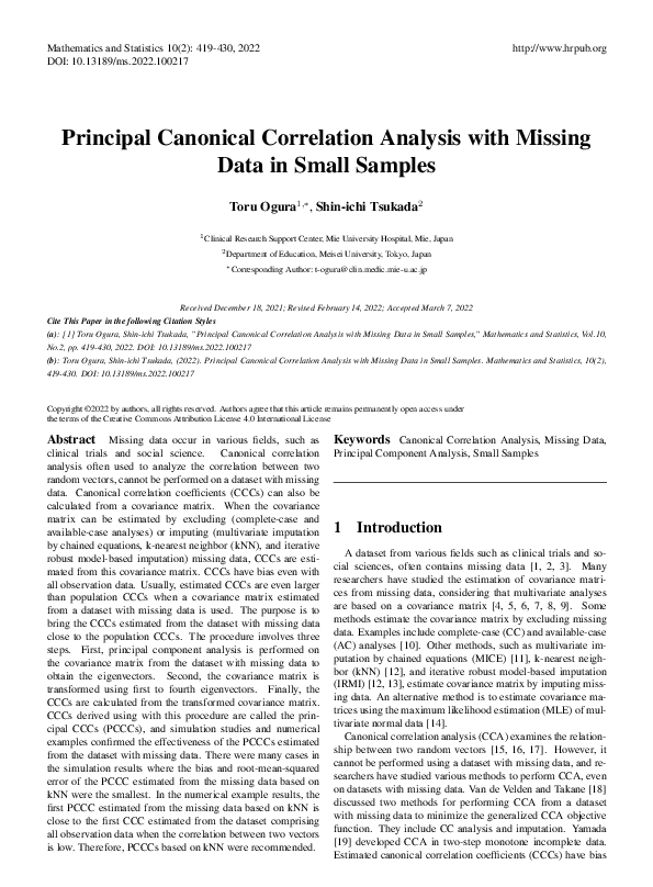(PDF) Principal Canonical Correlation Analysis with Missing Data in ...