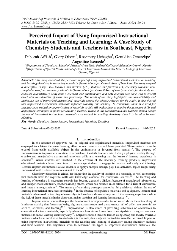 (PDF) Perceived Impact of Using Improvised Instructional Materials on