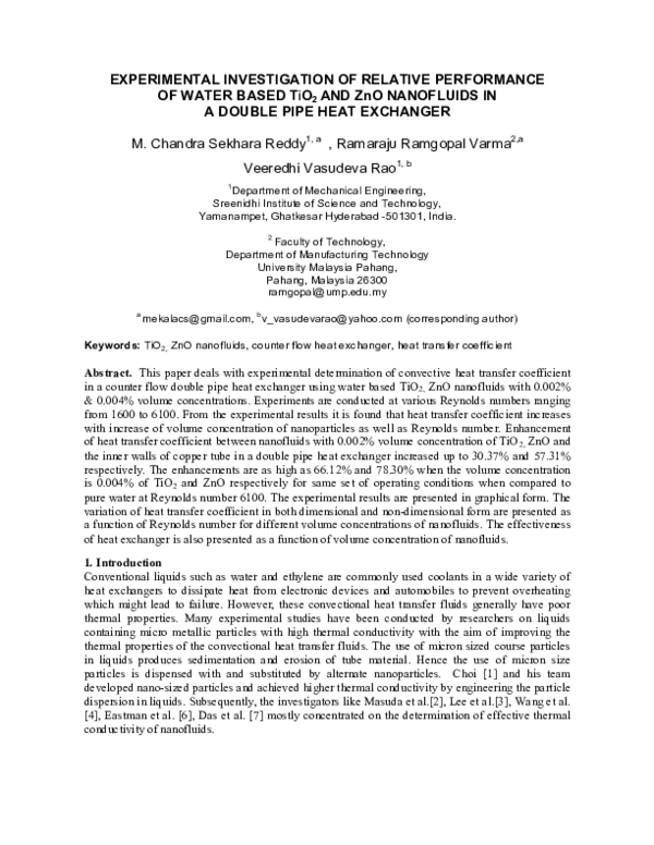 (PDF) Experimental Investigation of Relative Performance of Water Based ...