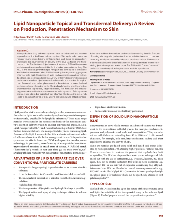 (PDF) Lipid Nanoparticle Topical and Transdermal Delivery: A Review on ...