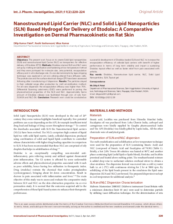 (PDF) Nanostructured Lipid Carrier (NLC) and Solid Lipid Nanoparticles ...