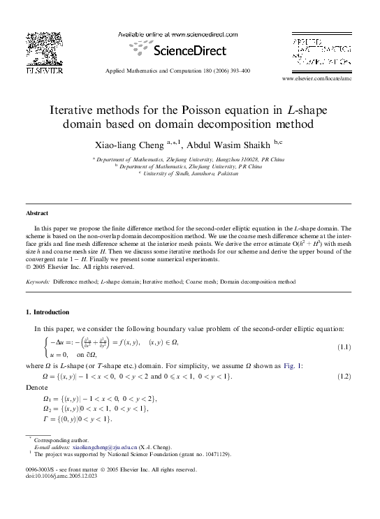 (PDF) Iterative methods for the Poisson equation in L-shape domain ...