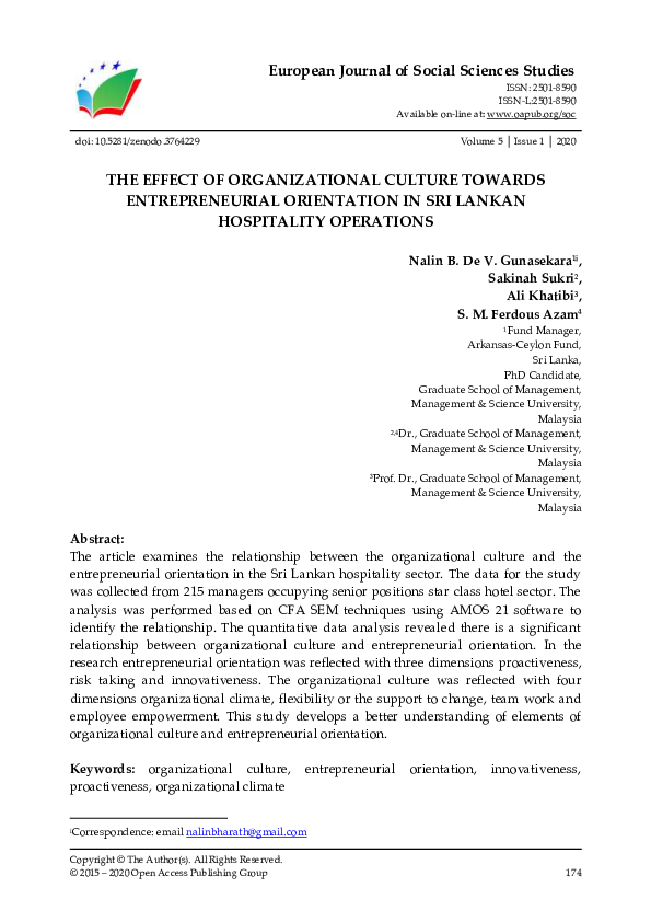 (PDF) The Effect of Organizational Culture Towards Entrepreneurial ...