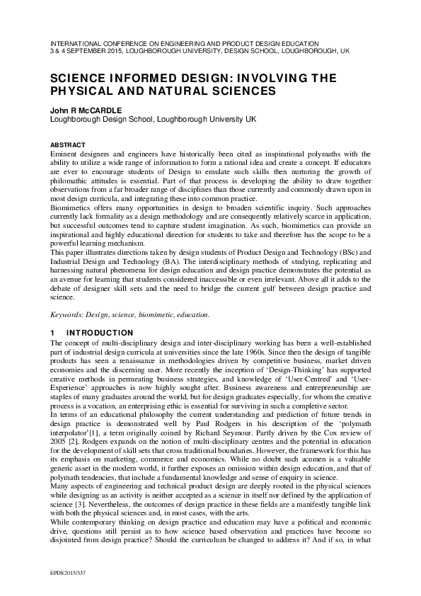 (PDF) Science Informed Design: Involving the Physical and Natural Sciences