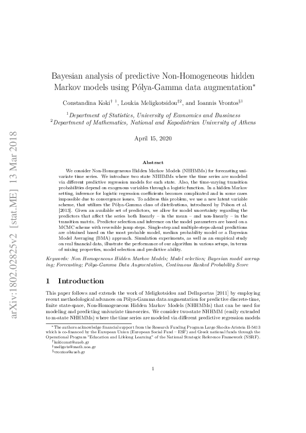 (PDF) Bayesian analysis of predictive Non-Homogeneous hidden Markov ...