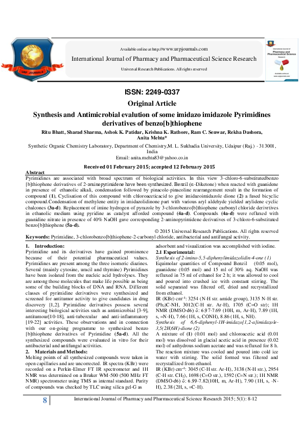 (PDF) Synthesis and Antimicrobial evalution of some imidazo imidazole ...