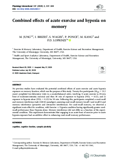 (PDF) Combined effects of acute exercise and hypoxia on memory