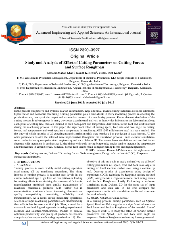 (PDF) Study and Analysis of Effect of Cutting Parameters on Cutting ...