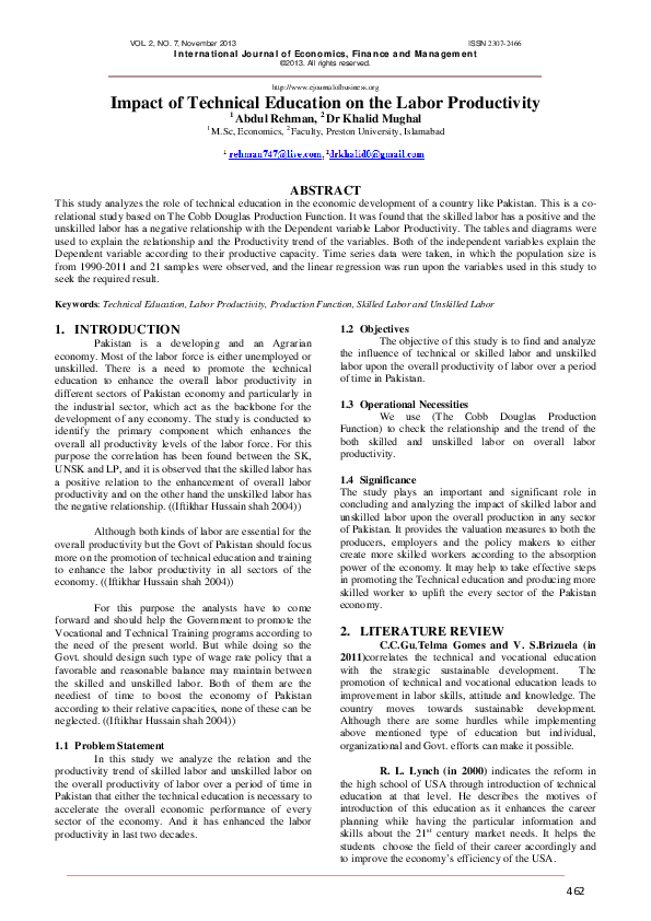 (PDF) Impact of Technical Education on the Labor Productivity
