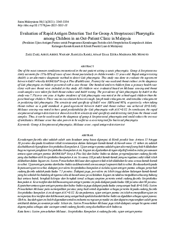 (PDF) Evaluation of Rapid Antigen Detection Test for Group A ...