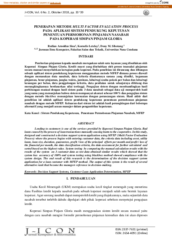 (PDF) Penerapan Metode Multi Factor Evaluation Process pada Aplikasi ...