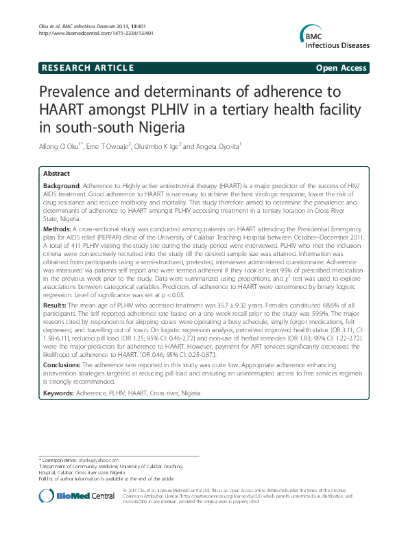 (PDF) Prevalence and determinants of adherence to HAART amongst PLHIV ...