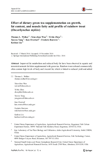 (PDF) Effect of dietary green tea supplementation on growth, fat ...