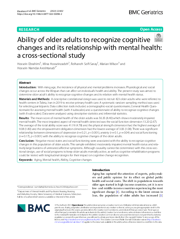 (PDF) Ability of older adults to recognize cognitive changes and its ...