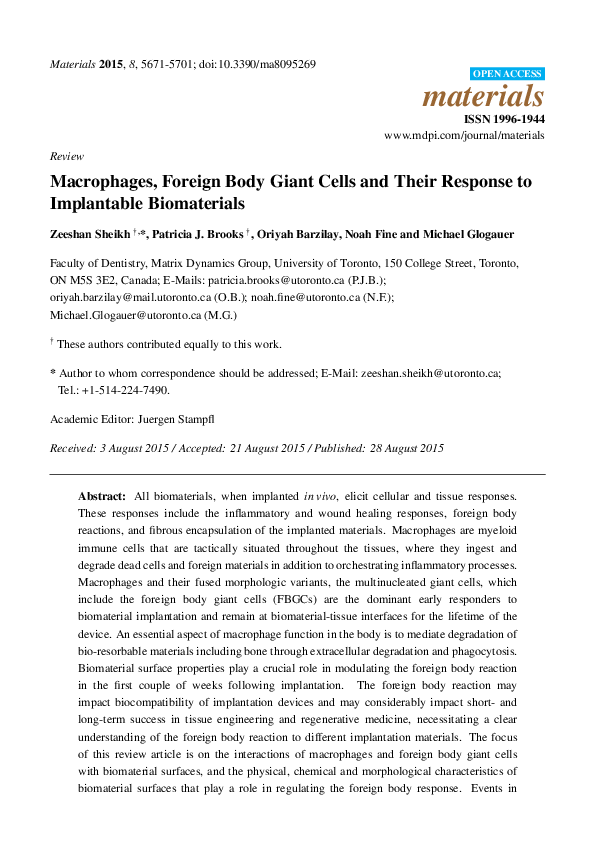 (PDF) Macrophages, Foreign Body Giant Cells and Their Response to ...