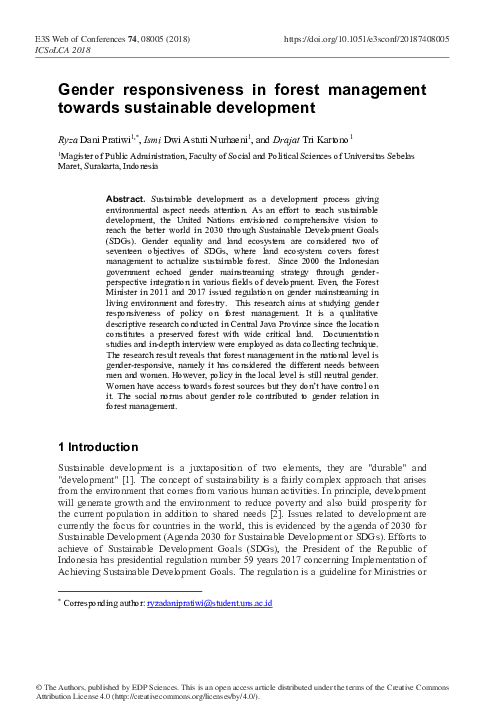 (PDF) Gender responsiveness in forest management towards sustainable ...