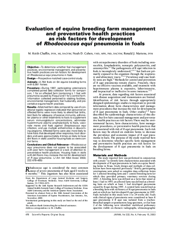 (PDF) Evaluation of equine breeding farm management and preventative ...