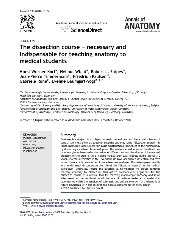 (PDF) The dissection course – necessary and indispensable for teaching ...