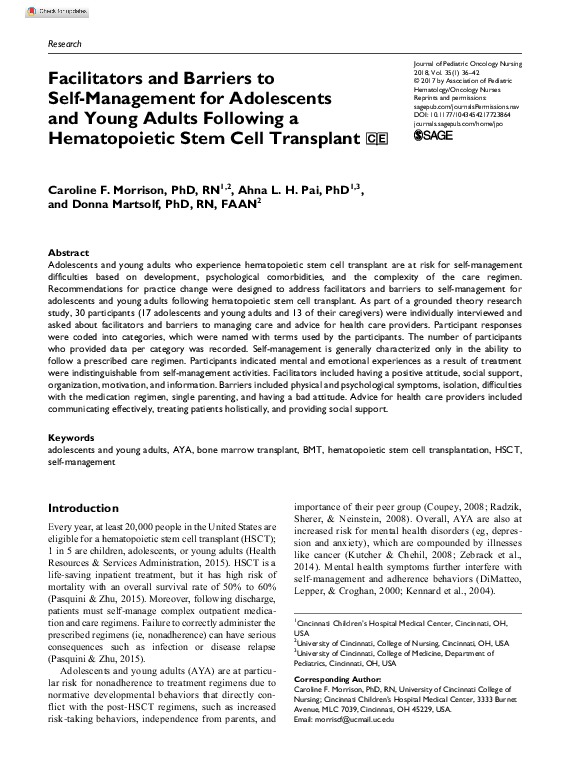 (PDF) Facilitators and Barriers to Self-Management for Adolescents and ...