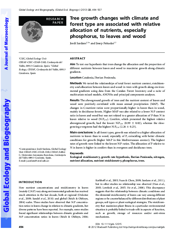 (PDF) Tree growth changes with climate and forest type are associated ...